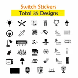 feora9x FEORA Transparent Black and White Switch Stickers for White Switchboard A4 Sheets Vinyl Labels Switch Board Stickers for Home Electric Switch Sticker for Fan tubelight etc - 35 Designs 495 Stickers image 2