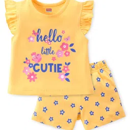 Babyhug Cotton Knit Half Sleeve Night Suit with Text Print - Yellow-picture-25