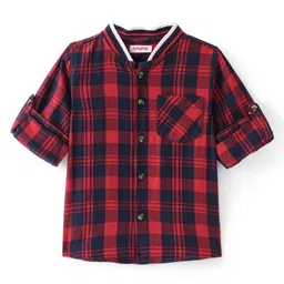 Babyhug Cotton Woven Full Sleeves  Rib Collared  Checks Shirt - Red-picture-18