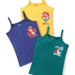 Babyhug Disney Knit Sleeveless Slips With Disney Princess Graphics Pack of 3 - Yellow Blue & Green-picture-29