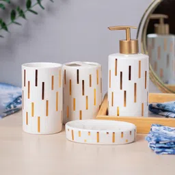 VONCASA Off White Ceramic Bathroom Set Of 4 - Straight Lines, Bath Accessories-image-15