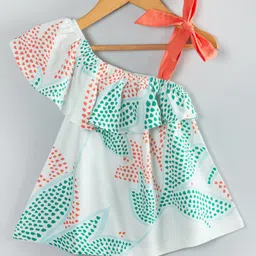 Hugsntugs Woven Cotton Sleeveless Leaves Printed Top - White-picture-22