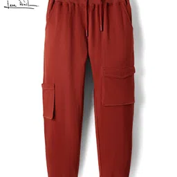 arias by lara dutta Arias 100% Cotton Full Length Solid Jogger With Cargo Pockets - Rust Orange-picture-17