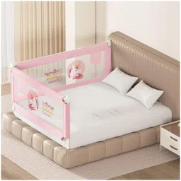 Kids Station Bed Rail Guard with Pocket 2 Side, Pink (180 x 150 cm, Height 80 cm) Adjustable & Foldable Baby Safety Barrier for Queen Size Bed (6ft x 5ft), Patently Designed-image-91