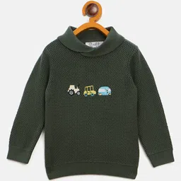 JWAAQ Cotton Knit Full Sleeves Vehicles Embroidered Sweater - Green-picture-33