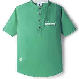 TONYBOY Cotton Woven Half Sleeves Typography Embroidered Kurta Style Shirt - Green-picture-15
