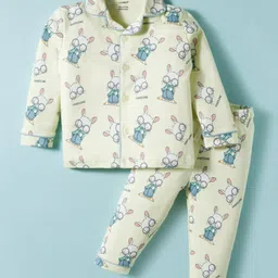 CUCUMBER Interlock Knit Full Sleeves Co-ords Night Suit With Animal Print - Light Green-picture-26