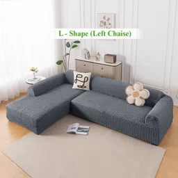 HOKIPO Grey 2 Pieces 280 GSM L Shape 6 Seater Anti Slip Sofa Cover With Arms-picture-20