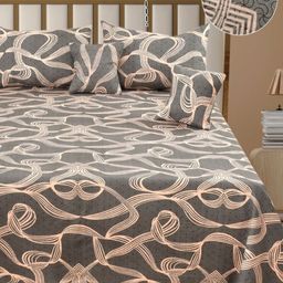 NCS Brown & Multicoloured 300 TC Queen Bedsheet with 2 Pillow Covers-picture-1