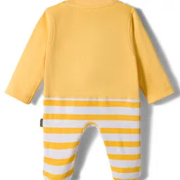 Child World Interlock Knit Full Sleeves Footed Sleep Suit with Giraffe Print - Yellow image 2