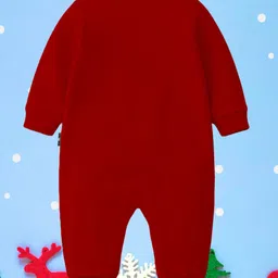 The Peppy Tend 100% Cotton Knit Christmas Theme Full Sleeves My 1st Christmas Text Printed Romper - Red image 3