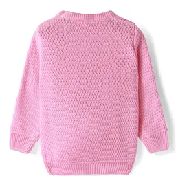 Babyhug Knitted Full Sleeves Pullover Sweater With Sequined Heart Design - Pink image 3
