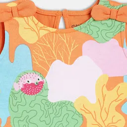 MINI KLUB Cotton Knit Sleeveless Puffer Fish Printed Bow Applique Detailed Top - Orange image 4