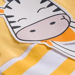 Child World Interlock Knit Full Sleeves Footed Sleep Suit with Giraffe Print - Yellow image 3