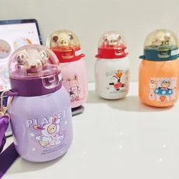 SANJARY Stainless Steel Insulated Double wall Sipper Water Bottle with neck strap for Kids 500 ml color design may vary image 3