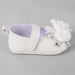 Cute Walk by Babyhug Slip On Booties with Floral Corsage & Velcro Closure - White image 4