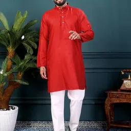 shreeram Men Red A-Line Cotton Kurtas image 4