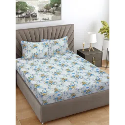 FABINALIV Blue Floral 100% Cotton Super King Size Double Bedsheet With 2 Pillow Covers image 1