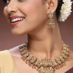 ADIVA Multi-Color Gold Plated Temple Jewellery Set-image-5