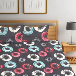 Arrabi Pack Of 2 Blue & Grey Geometric 300 TC 2 King Bedsheet with 4 Pillow Covers image 4