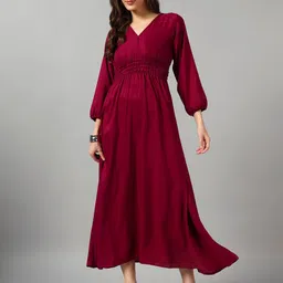 Raiyani Fashion Women V-Neck Tiered Fit & Flare Midi Dress-image-38