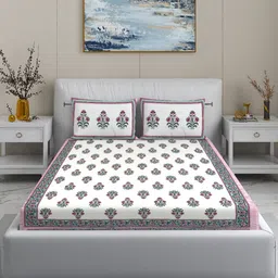 MODEFE Cream-Coloured  144 TC Cotton King Bedsheet With 2 Pillow Covers - 2.5 m x 2.7 m-picture-42