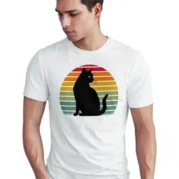 Seekbuylove Men Retro Cat Printed Round Neck Bio Finish Cotton T-shirt-picture-37