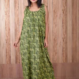 CLYMAA Women Lime Green Maxi Nightdress-image-2