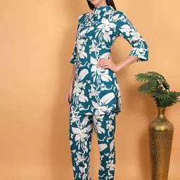 Fihana Floral Printed Mandarin Collar Straight Tunic With Trousers image 3
