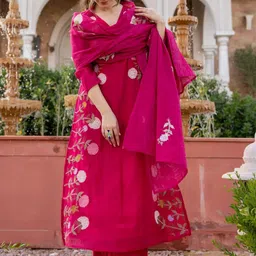 CANIZZARO Women Floral Embroidered Regular Thread Work Kurta with Trousers & With Dupatta-picture-31