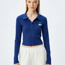 Koton Women Polo Collar Applique T-shirt-image-89