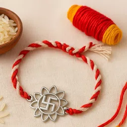 Anushka Jain Jewellery 925 Sterling Silver Swastik Flower Thread Rakhi-picture-33