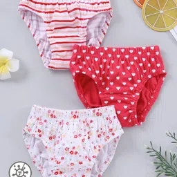 Babyhug 100%Cotton Antibacterial Panties Pack of 3 - Red White-picture-21