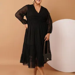 U&F Beyond Women Self design Tiered Georgette Fit & Flare Maxi Dress image 2