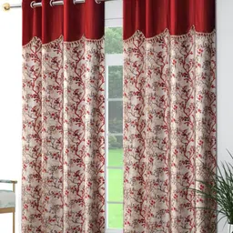Galaxy Home Decor Maroon 2 Pieces Floral Long Door Curtain-picture-30