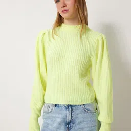 Happiness istanbul Women Ribbed Mock Collar Pullover-picture-23