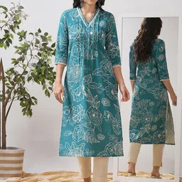KAMI KUBI Women Floral Printed Daily Pure Cotton Straight Kurta-image-21