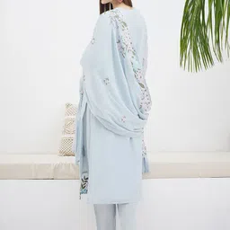 Indo Era Floral Embroidered Straight Thread Work Pure Cotton Kurta With Trousers & Dupatta image 5