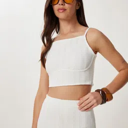 Happiness istanbul Self Design Shoulder Straps Crop Top With Trousers image 4