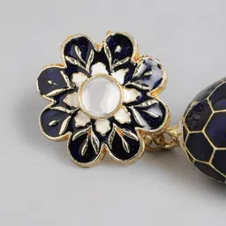 Anouk Gold Plated Dome Shaped Artificial Stones & Beads Studded Meenakari Jhumkas image 4