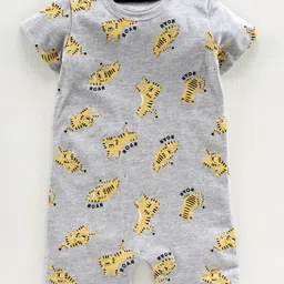 Fox Baby Half Sleeves Cotton Romper Tiger Print Pack of 2 - Yellow Grey image 2