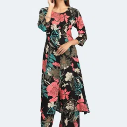 COTTON CULTURE Women Floral Printed Round Neck A-Line Kurta with Palazzos-image-47