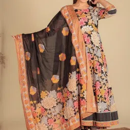 Aramya Women Floral Printed Panelled Pure Cotton Kurta with Trousers & With Dupatta-picture-24
