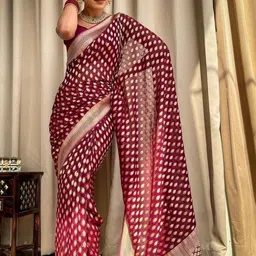 Mufa Woven Design Zari Banarasi Saree with Blouse Piece image 4