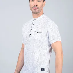 Crimsoune Club Floral Printed Band Collar Pure Cotton Straight Kurta-image-44