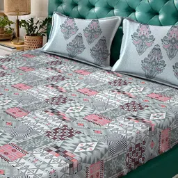 Myntra Elegant Homes Grey Geometric Fitted 400 TC Cotton King Bedsheet Set 2.70 m x 2.70 m image 3