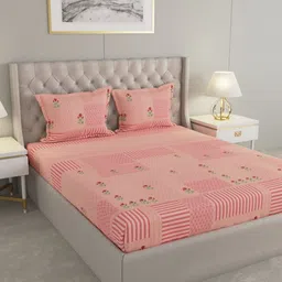 Raymond Home Peach & Brown Printed Cotton120 TC King Bedsheet Set 2.75 m x 2.75 m-picture-20