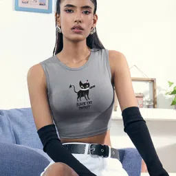 The Souled Store Women Graphic Printed Round Neck Crop Tank Top-picture-31