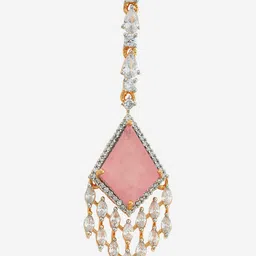 Kushal's Fashion Jewellery Rhodium-Plated Zircon Studded Maang Tikka Head Jewellery image 3