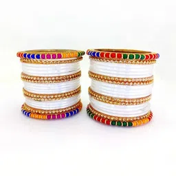 Adiba Fashion Factory Set Of 10 White Glass Artificial Stones Bangle-picture-27
